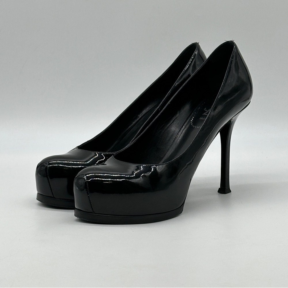Yves Saint Laurent TRIBTOO VITELLO VERNICE SOFT 80 Black Pump. Size 8 - Picture 5 of 10